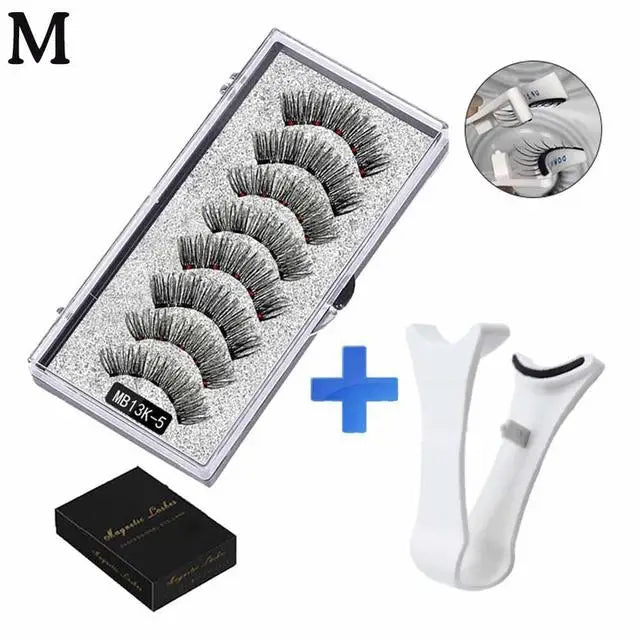 3D Magnetic Eyelashes Kit – Reusable Handmade False Lashes with 5 Magnets & Tweezers