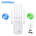 Kebidumei 1200Mbps WiFi Repeater 2.4G 5G Amplifier Home Office Network Range Extender WiFi Signal Booster Wireless Wi-Fi Router