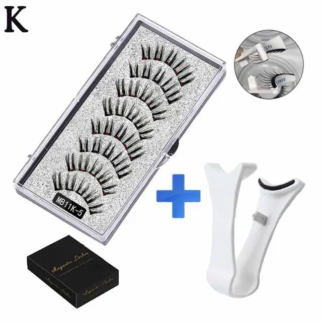 3D Magnetic Eyelashes Kit – Reusable Handmade False Lashes with 5 Magnets & Tweezers