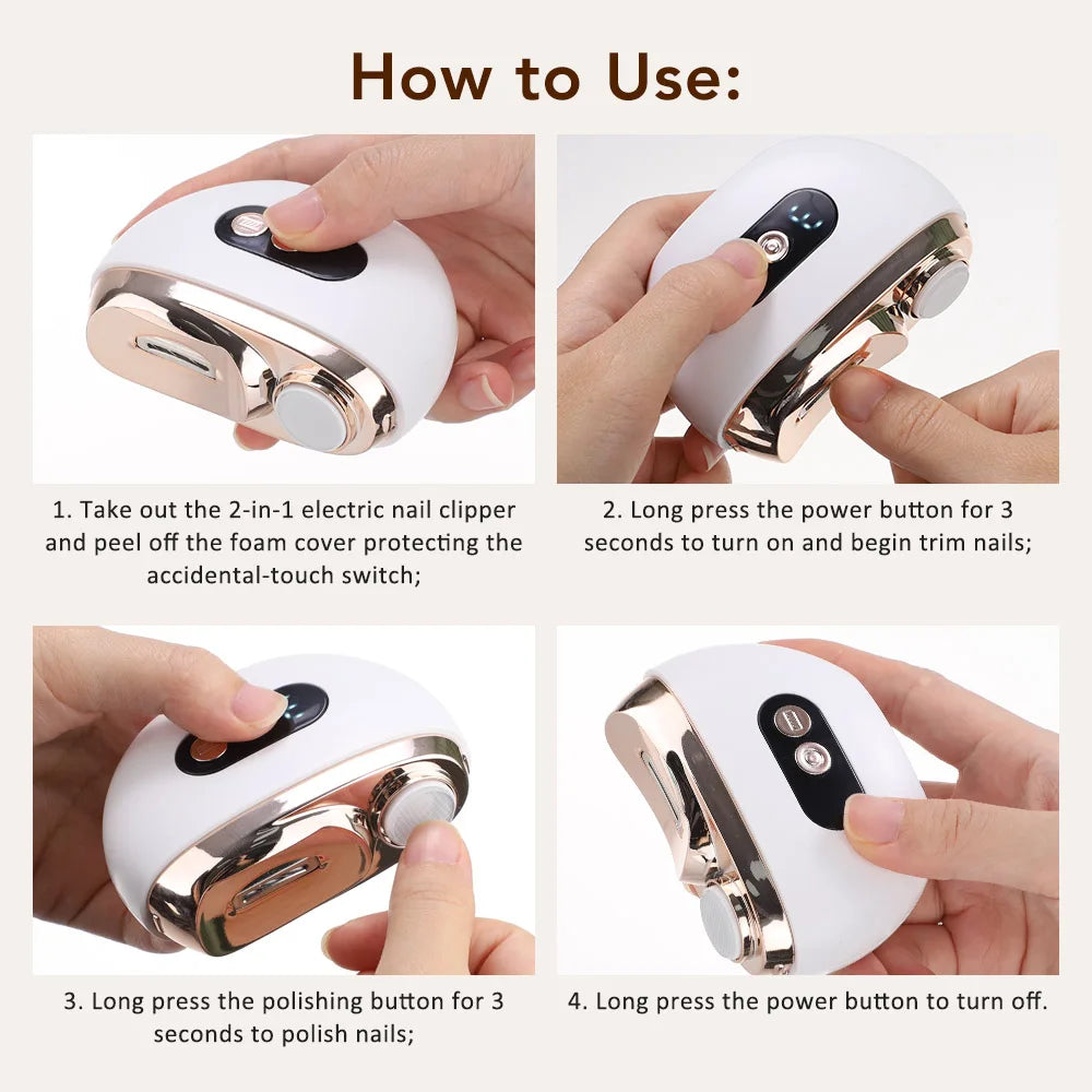 2 In 1 Electric Nail Clippers Manicure Anti-Splash Nail Trimmer For Baby Finger Toe Scissors Pedicure Thick Nails Cutter Tools